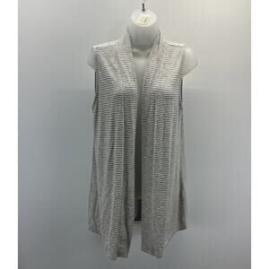 Chico's Womens Size 0 Small Gray & White Strip Long Open Duster